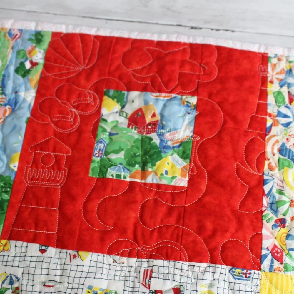 Vintage Handmade Patchwork Quilt Cotton Beach Ocean Seaside Theme